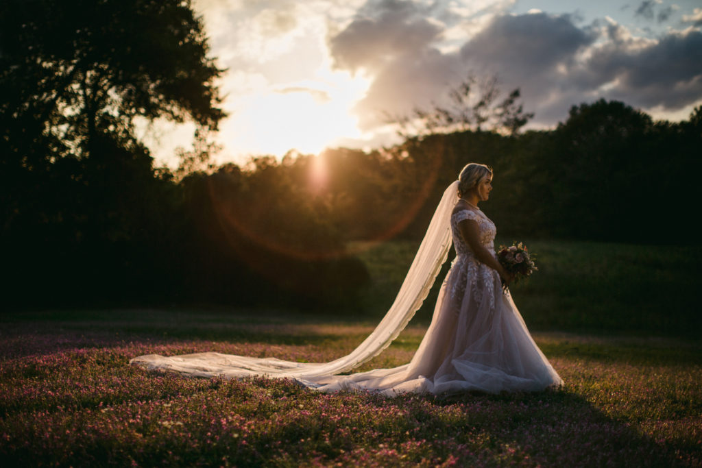 Sunset picture of bride at her bridal session.