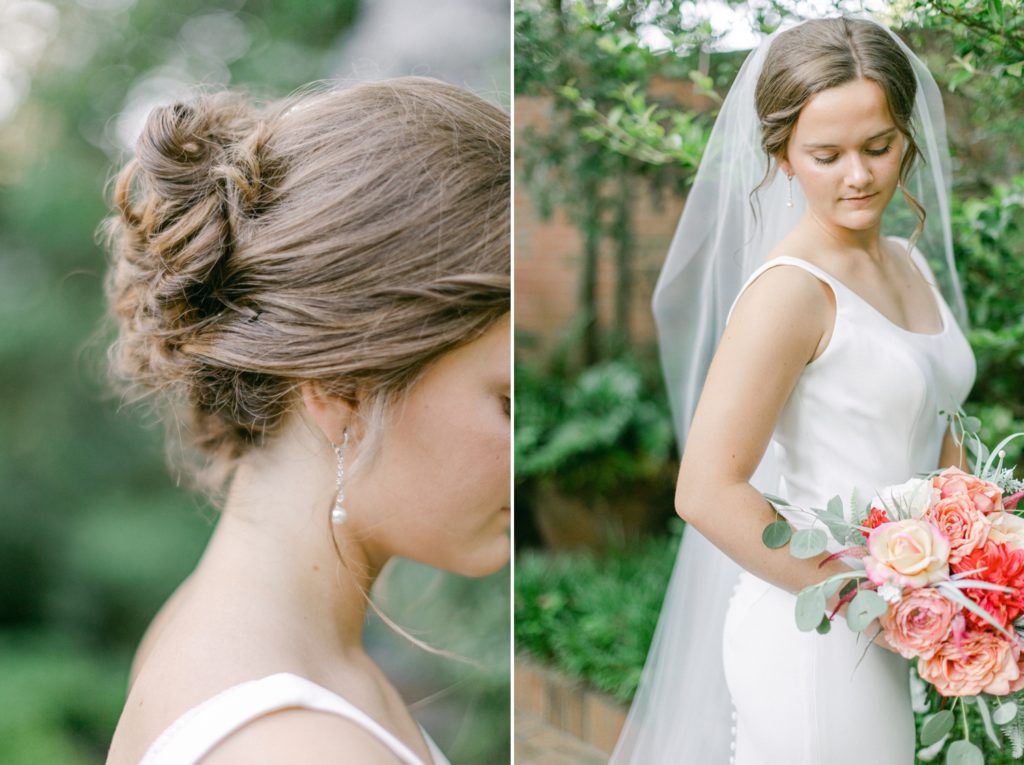 Bride hair and makeup pictures at Biedenharn Museum & Gardens.