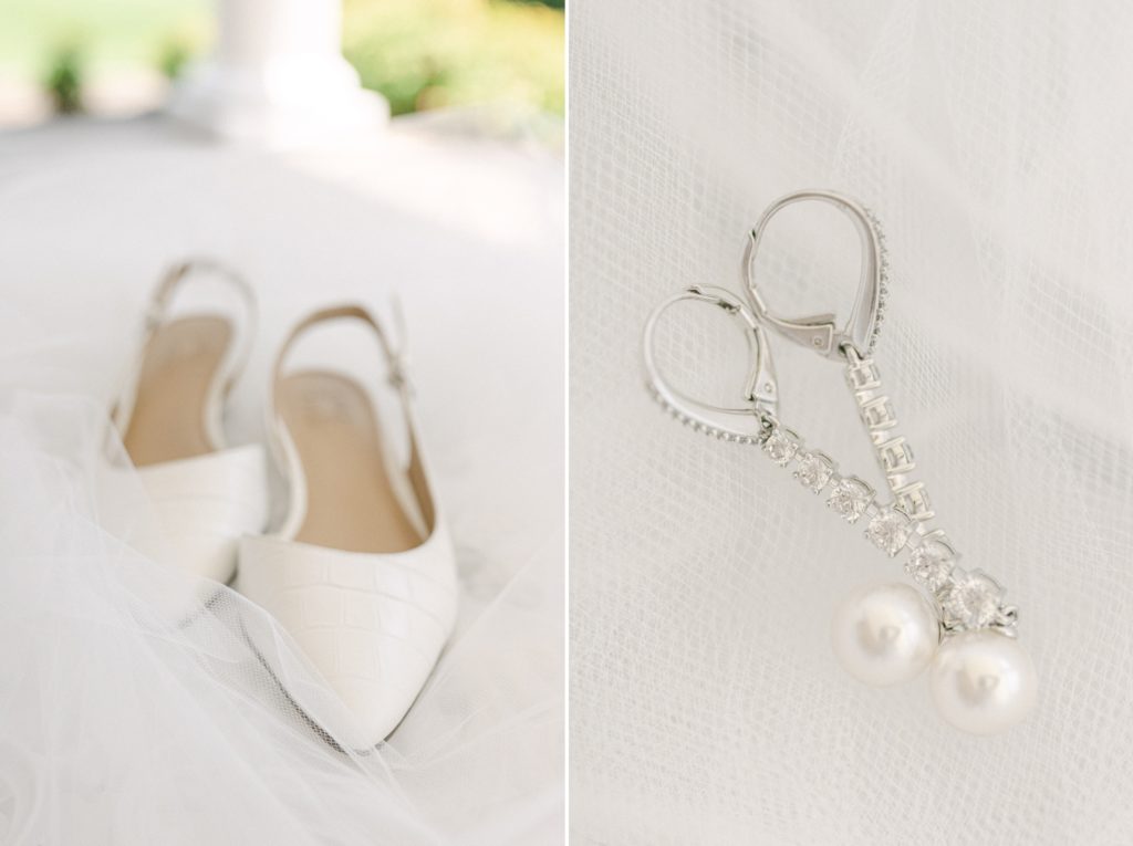 Bride's jewelry and shoes on the wedding day.