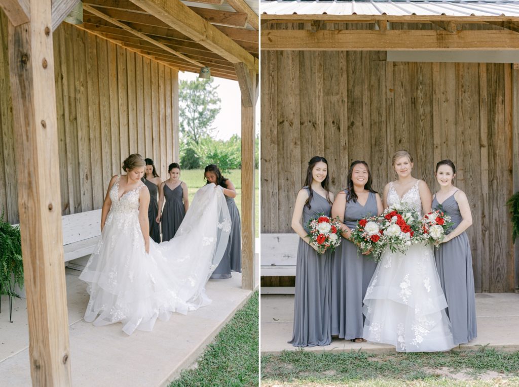 picture of bride with her bridesmaids after their first look.